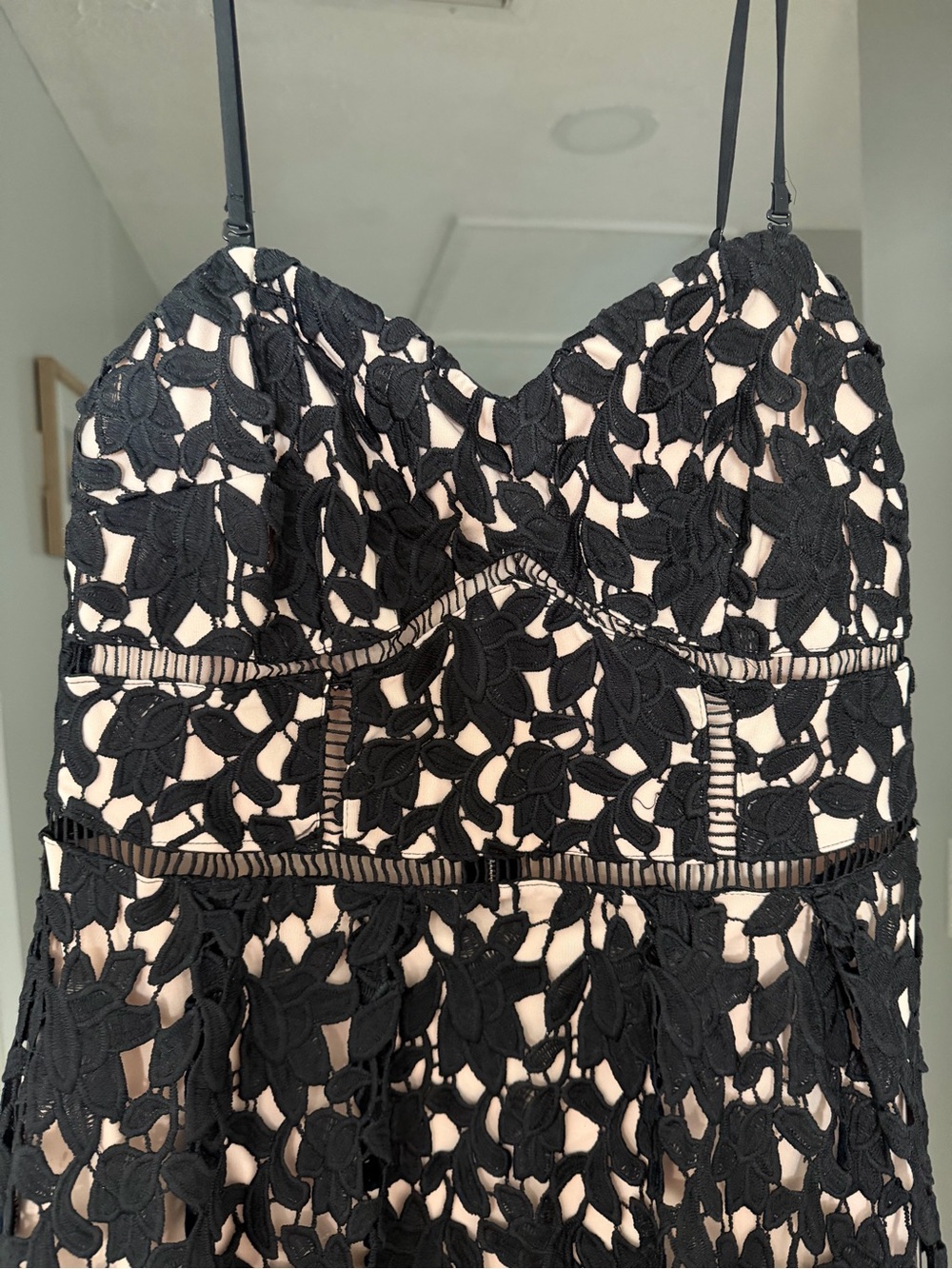 Gianni Bini Black Lace Over Blush Midi Dress